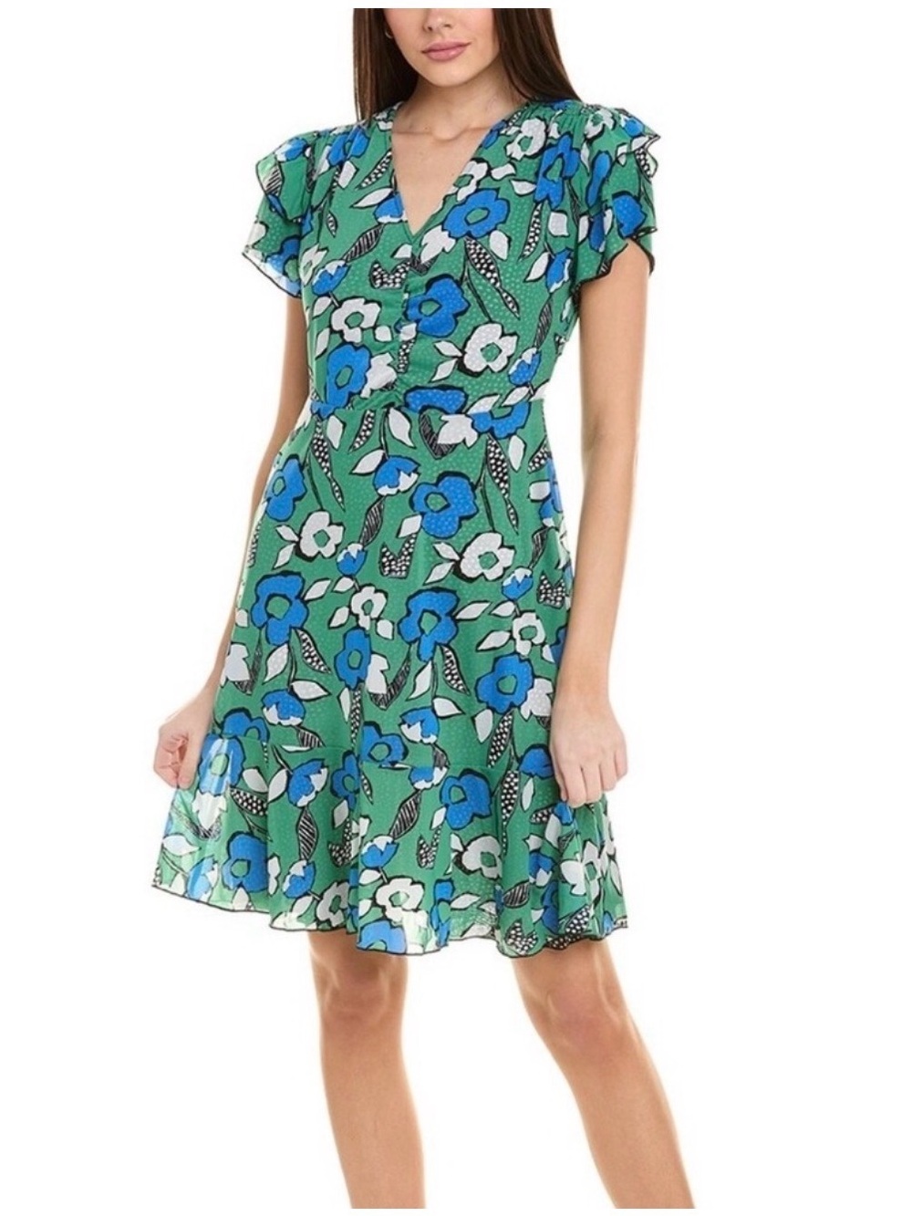 CAbi Reversible Vibrant Green Floral Dress w/ Polka Dots Mesh Lightweight- L